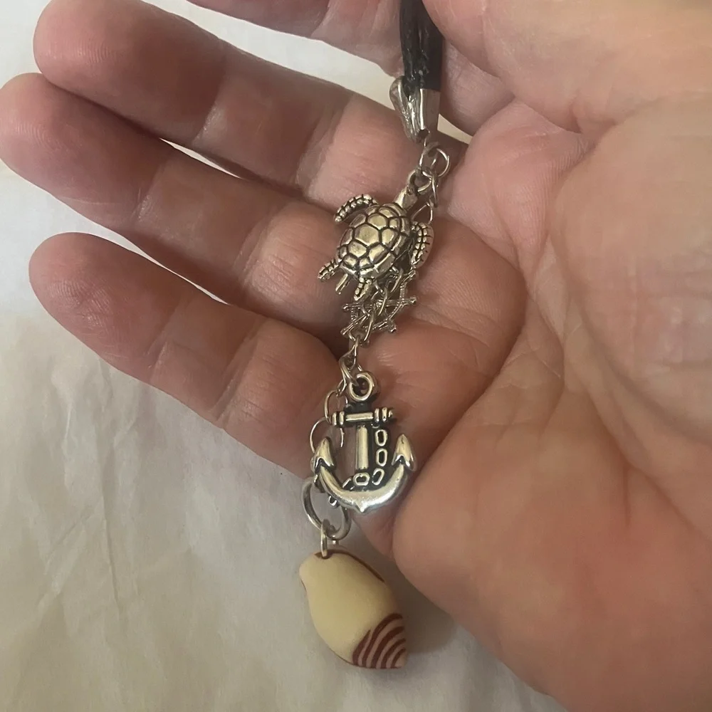 Handmade Nautical Charm Bookmark with Turtle Anchor Shell Ship Wheel Shark Tooth
